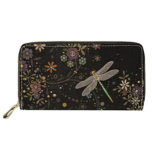 Snilety Fashion Wallet Dragonfly Designed,Large Capacity Tops Clutch Bag for Ladies,PU Leather Zip Around Money Coins Credit Cards Holder Case