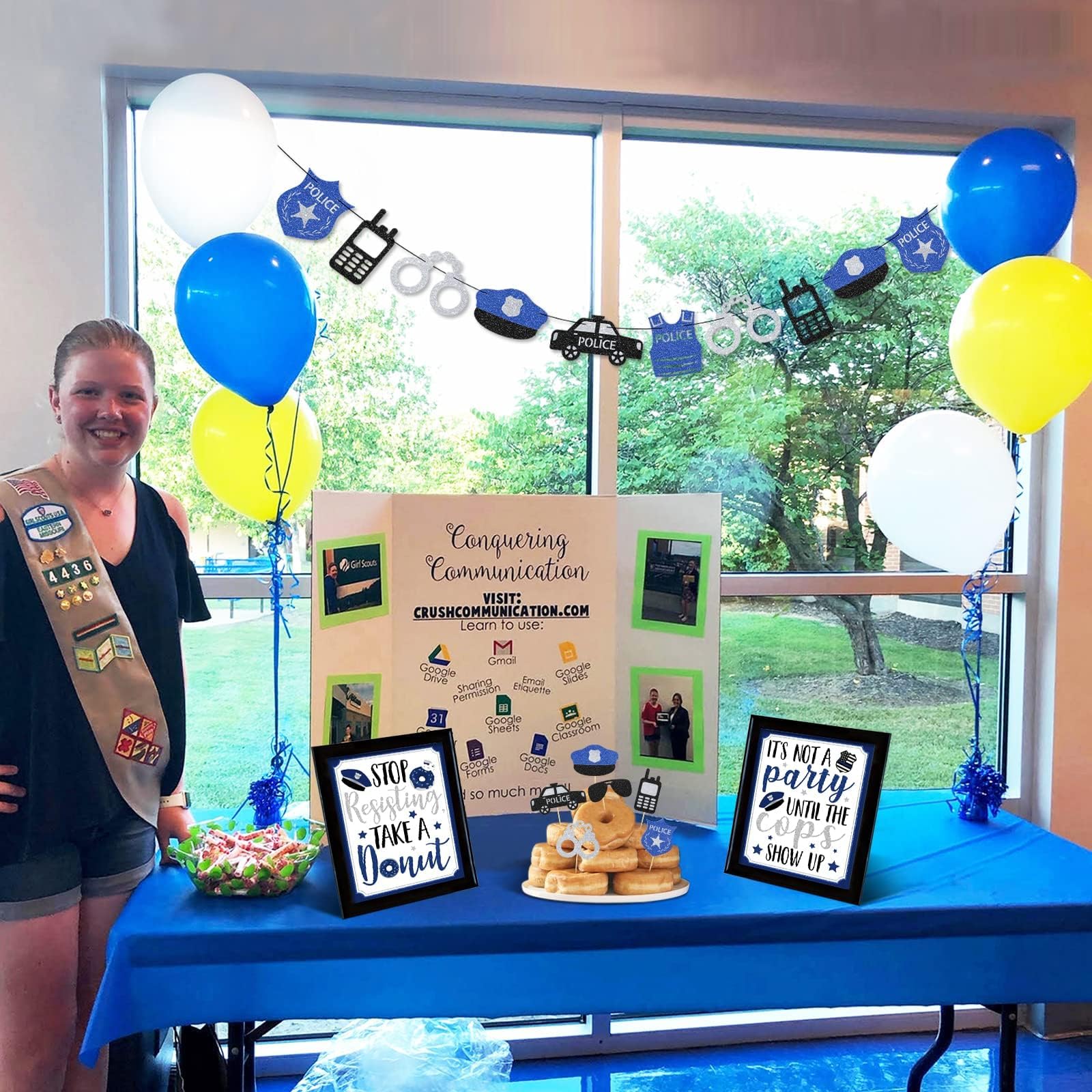 Levfla Officer Donut Bar Decoration Kit Police Banner Party Until The Cops Shown Up Table Sign Doughnut Dessert Food Topper for Graduation Birthday Retirement Anniversary Party Favor Ideas Supplies