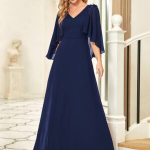 Ever-Pretty Women's Long Cape Sleeve Chiffon Maxi Evening Dress Navy Blue US4