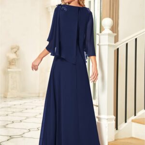 Ever-Pretty Women's Long Cape Sleeve Chiffon Maxi Evening Dress Navy Blue US4