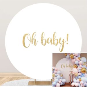 DASHAN Girl Baby Shower Decorations Oh Baby Sign for Birthday Party Backdrop 7.2x7.2ft Polyester Newborn Round Backdrop