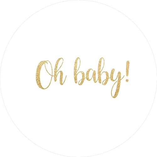 DASHAN Girl Baby Shower Decorations Oh Baby Sign for Birthday Party Backdrop 7.2x7.2ft Polyester Newborn Round Backdrop