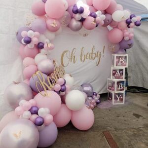 DASHAN Girl Baby Shower Decorations Oh Baby Sign for Birthday Party Backdrop 7.2x7.2ft Polyester Newborn Round Backdrop