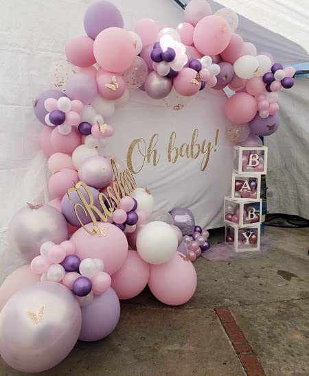 DASHAN Girl Baby Shower Decorations Oh Baby Sign for Birthday Party Backdrop 7.2x7.2ft Polyester Newborn Round Backdrop