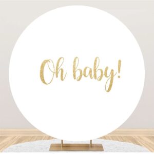 DASHAN Girl Baby Shower Decorations Oh Baby Sign for Birthday Party Backdrop 7.2x7.2ft Polyester Newborn Round Backdrop