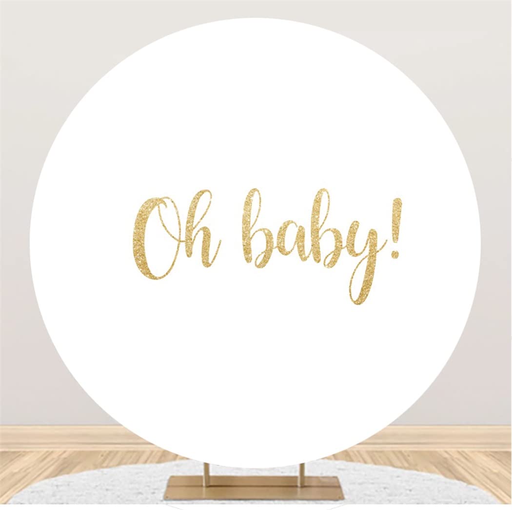 DASHAN Girl Baby Shower Decorations Oh Baby Sign for Birthday Party Backdrop 7.2x7.2ft Polyester Newborn Round Backdrop