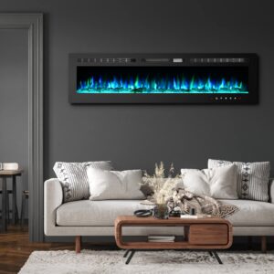 EROMMY 70 in Electric Fireplace Insert, Recessed and Wall Mounted Fireplace Linear Fireplace with Timer, Remote Control, Touch Screen, Overheating Protection, Log&Crystal, Adjustable Flame, 750/1500W