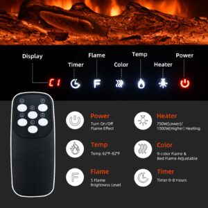 EROMMY 70 in Electric Fireplace Insert, Recessed and Wall Mounted Fireplace Linear Fireplace with Timer, Remote Control, Touch Screen, Overheating Protection, Log&Crystal, Adjustable Flame, 750/1500W