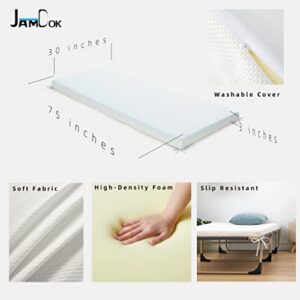 Jamdok Cot Mattress Topper,Roll Up Camping Mattress,Portable Folding Sleep Mat,Narrow Twin High Density Ventilated Mattress Pad(75 x 30 X3 inch)