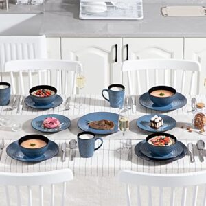 vancasso PLUVO Embossed Dinner Set, Stoneware Vintage Look Blue Dinnerware Tableware, 16 Pieces Dinner Service Set for 4, Include Dinner Plate, Dessert Plate, Cereal Bowl and Mug