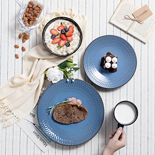vancasso PLUVO Embossed Dinner Set, Stoneware Vintage Look Blue Dinnerware Tableware, 16 Pieces Dinner Service Set for 4, Include Dinner Plate, Dessert Plate, Cereal Bowl and Mug