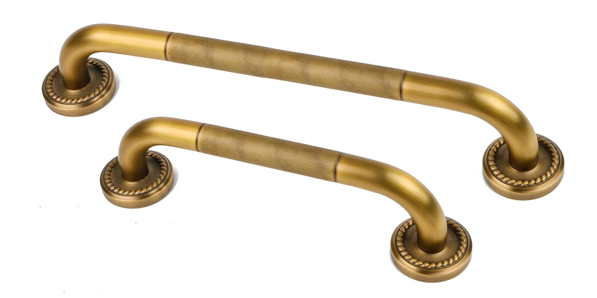 2 Pack 20 Inch Anti Slip Bronze Shower Grab Bar Polished Gold,ZUEXT Antique Brass Bathroom Grab Bar, Knurled Balance Bar,Safety Hand Rail Support Handicap Elderly Injury Senior Assist Bath Handle