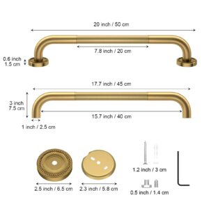 2 Pack 20 Inch Anti Slip Bronze Shower Grab Bar Polished Gold,ZUEXT Antique Brass Bathroom Grab Bar, Knurled Balance Bar,Safety Hand Rail Support Handicap Elderly Injury Senior Assist Bath Handle