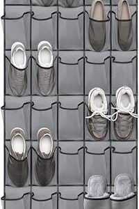 Over the Door Shoe Organizers 35 Mesh Pockets Hanging Shoe Organizer Shoe Rack for Closet Entryway Bedroom Bathroom Pantry Shoe Holder for Men Sneakers, Women High Heeled Shoes, flip flops Gray