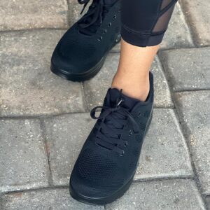 RUIDENG Comfortable Work Shoes for Women Platform | Hiking Sneakers Walking | Air Cushion Thick Rocker Bottom All Black Size 7.5