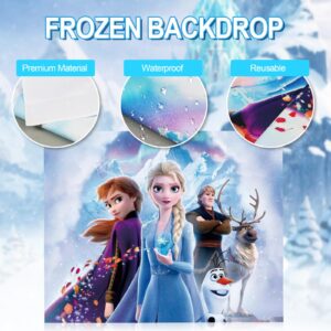 Frozen Birthday Party Supplies, Frozen Party Decorations 82 PCS Include Frozen Backdrop Snowflake Balloon Garland Arch Kit, Elsa, Anna and Olaf Foil Balloon and Happy Birthday Banner for Kids Birthday