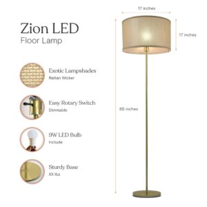 Brightech Zion Elegant Floor Lamp – Modern Woven Wicker Shade Matches Boho, and Mid-Century Décor – Free Standing LED Light for Living Rooms and Bedrooms – Tall Lamp Gets Compliments - Brass