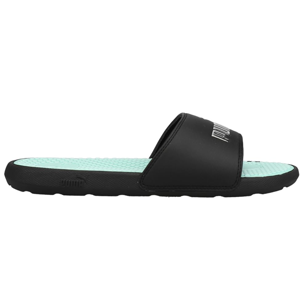 PUMA Women's Cool Cat Slide Sandal, Puma Black/Fair Aqua/Puma Silver, 10 M US