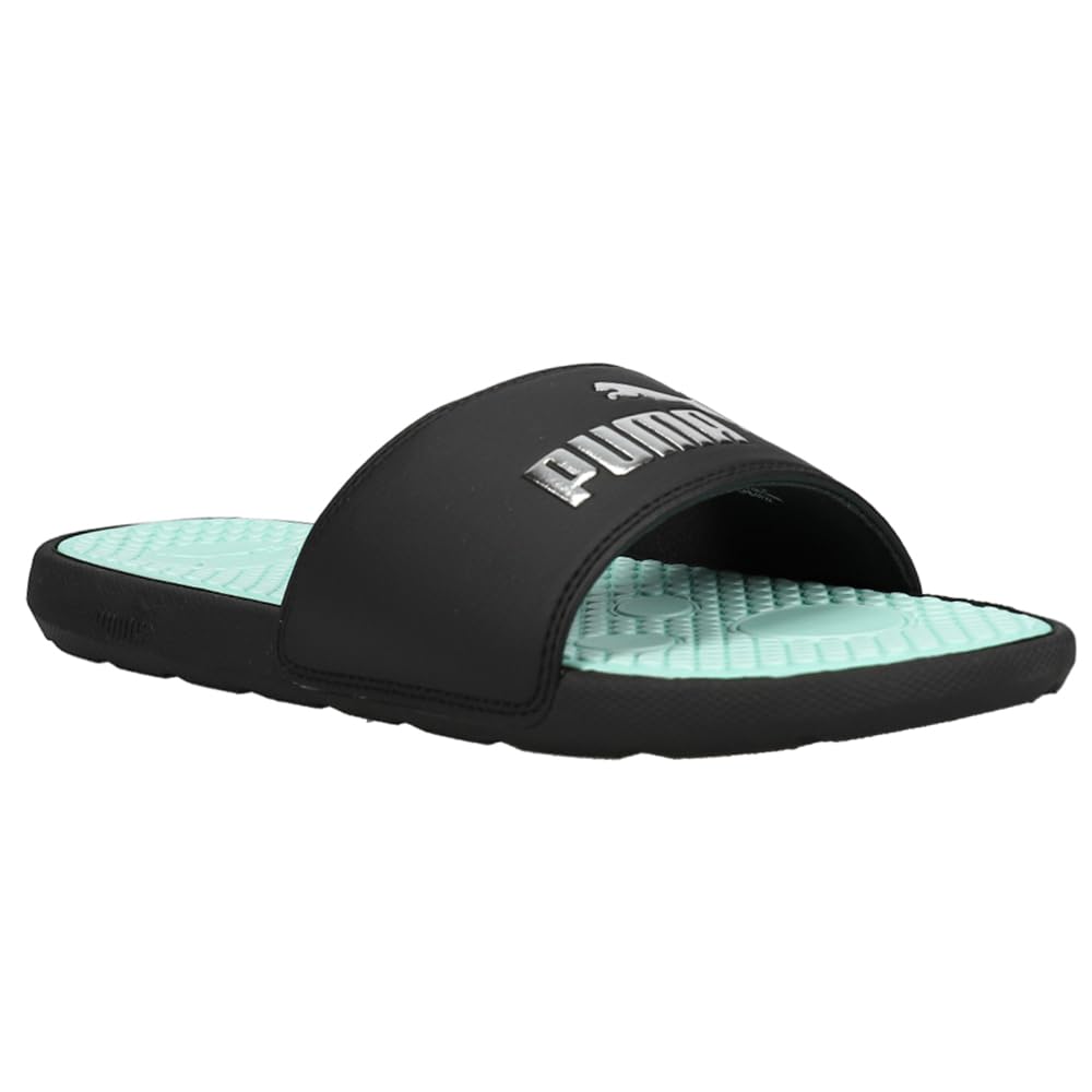 PUMA Women's Cool Cat Slide Sandal, Puma Black/Fair Aqua/Puma Silver, 10 M US