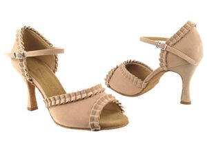 very fine dance shoes - ladies' tango, salsa, latin dance shoes sera7001-2.5-inches heel & heel protectors (light tan velvet, size 7.5)