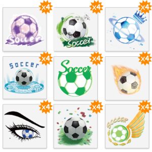 Metker Soccer Sports Waterproof Temporary Tattoos,140 Piece Individual Temporary Tattoo Stickers for Adults,Kids,Soccer Fans,Perfect for Soccer Parties, Group Events,Soccer Face Stickers,Gift Bag