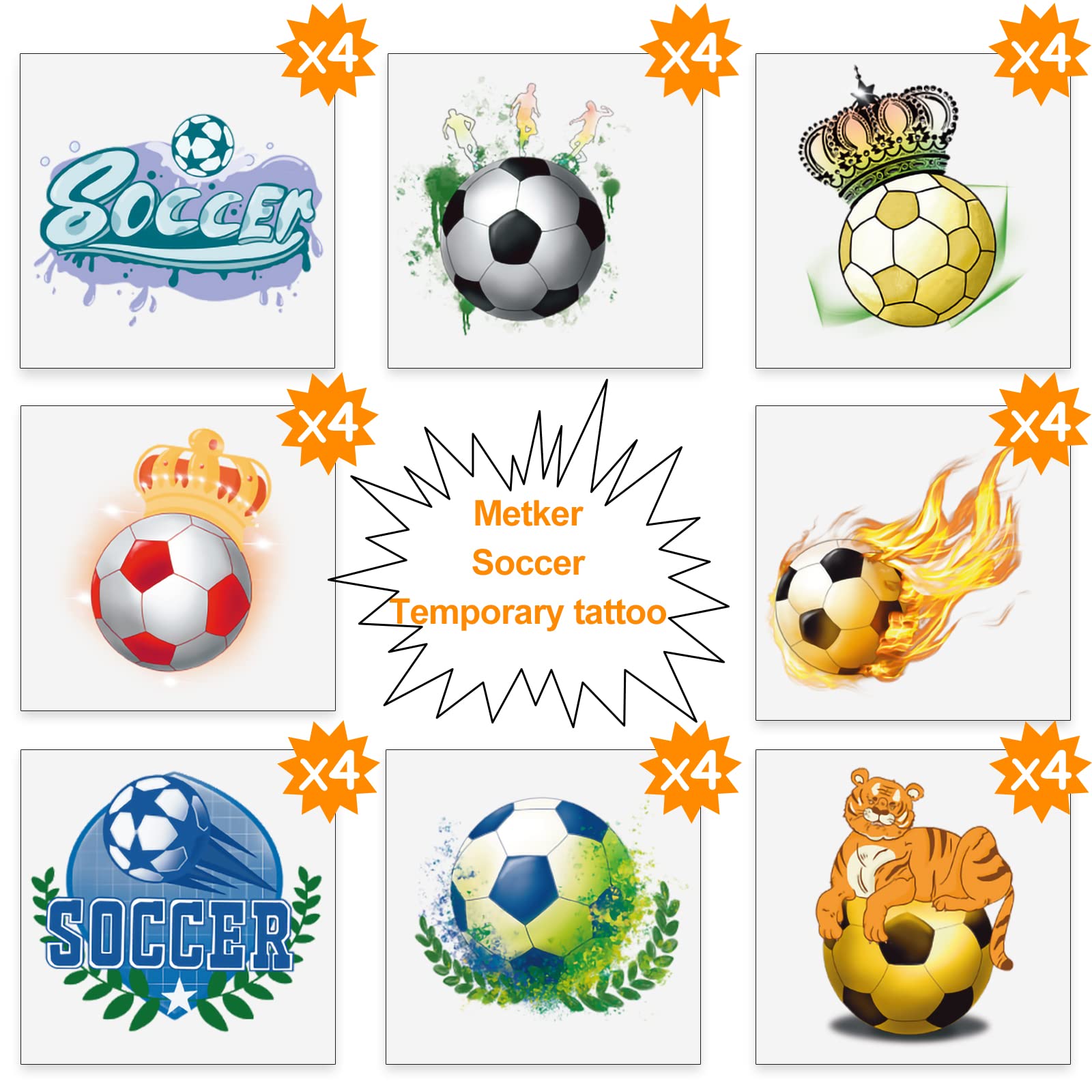 Metker Soccer Sports Waterproof Temporary Tattoos,140 Piece Individual Temporary Tattoo Stickers for Adults,Kids,Soccer Fans,Perfect for Soccer Parties, Group Events,Soccer Face Stickers,Gift Bag