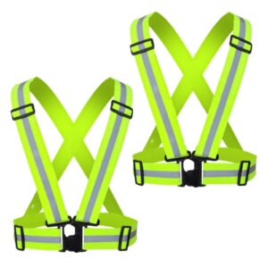 reflective vest 2 pack, high visibility reflective running gear safety vest straps for men women kids for night running walking cycling (green)