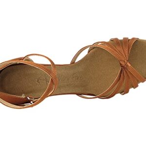 Very Fine Dancesport Shoes - Ladies' Salsa, Latin, Rhythm Ballroom Dance Shoes SERA6005 Dark Tan Satin & Heel Protectors (3" Heel, Size 5.5)