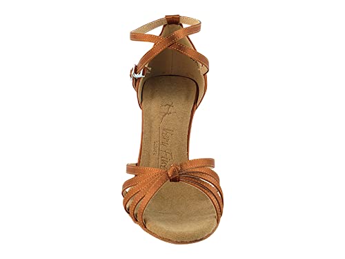 Very Fine Dancesport Shoes - Ladies' Salsa, Latin, Rhythm Ballroom Dance Shoes SERA6005 Dark Tan Satin & Heel Protectors (3" Heel, Size 5.5)