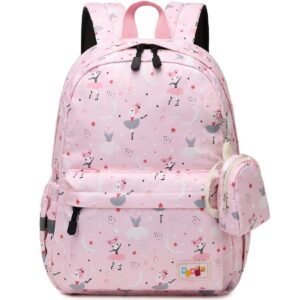 mirlewaiy little girls backpack kids preschool beautiful ballet dancer kindergarten school bag for travel with coin pouch, pink