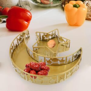 Star Moon Shaped Ramadan Tray: 2Pcs Ramadan Kareem Iron Tray Eid Mubarak Candy Dessert Tray Islam Muslim Party Festival Table Decor