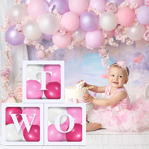 JeuntGoo ONE Balloon Boxes for 1st Birthday, First Birthday Decorations for Girl Boy, 3 Baby Clear Block Cubes with Letters as Photoshoot Props, Cake Smash Party Backdrop-Reusable for 2nd Birthday…