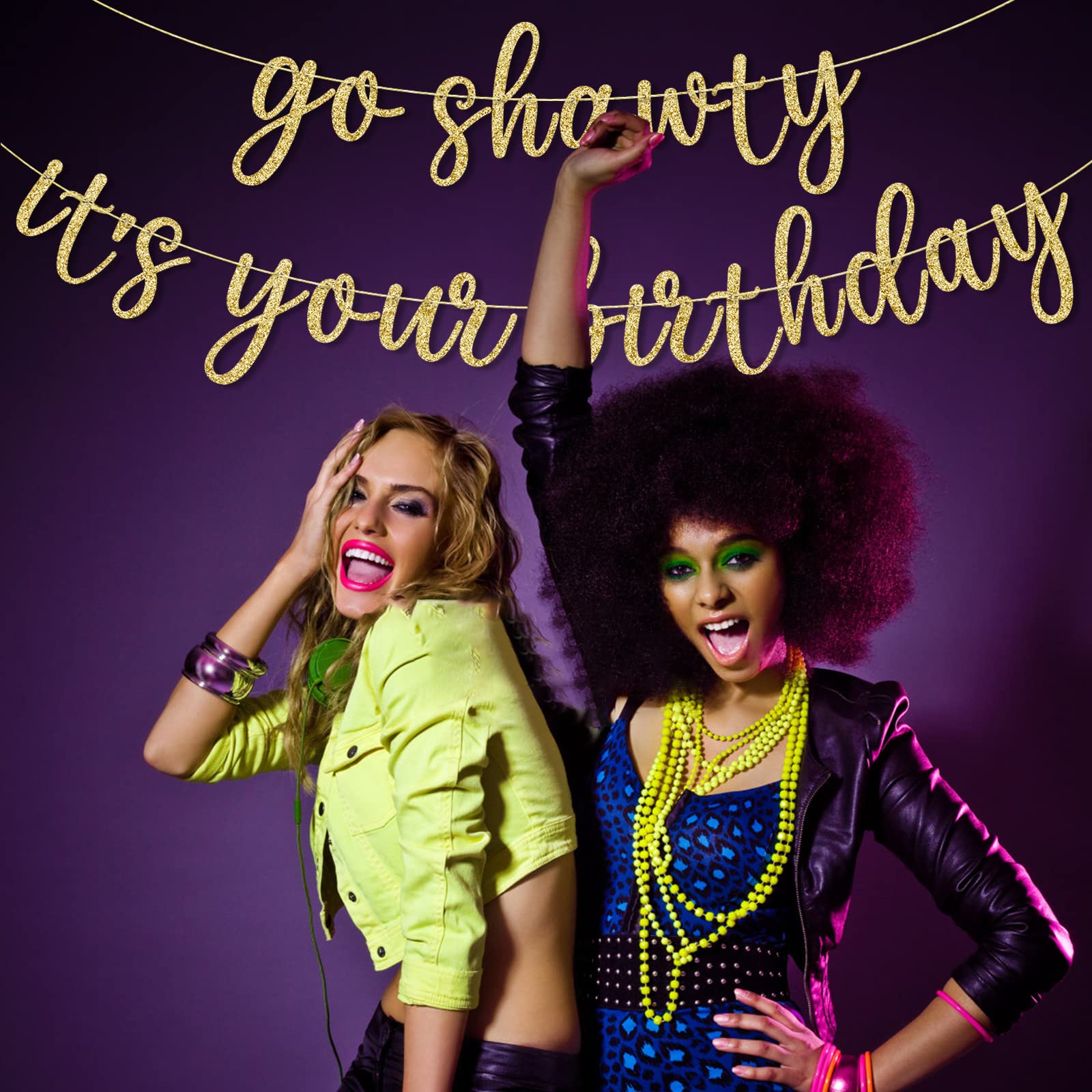 Go Shawty It's Your Birthday Banner, Hip Hop Birthday Party Decorations Supplies, Rap Theme Bday Bunting Sign, Pre-strung, Photo Props (Gold)