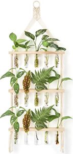 mkono macrame plant propagation tubes, 3 tier boho wall hanging plant terrarium vase indoor glass planter for propagating hydroponic houseplants home office wall plant decor gifts for women