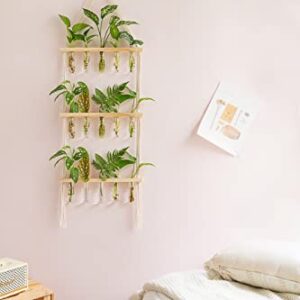 Mkono Macrame Plant Propagation Tubes, 3 Tier Boho Wall Hanging Plant Terrarium Vase Indoor Glass Planter for Propagating Hydroponic Houseplants Home Office Wall Plant Decor Gifts for Women