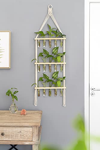 Mkono Macrame Plant Propagation Tubes, 3 Tier Boho Wall Hanging Plant Terrarium Vase Indoor Glass Planter for Propagating Hydroponic Houseplants Home Office Wall Plant Decor Gifts for Women