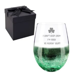 st. patrick's day gift, i'm irish, green engraved stemless green wine glass