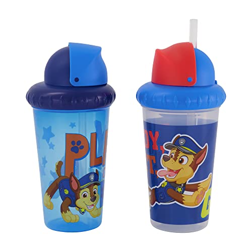 Toddler Sippy Cups for Boys | 10 Ounce Paw Patrol Sippy Cup Pack of Two with Straw and Lid | Durable Blue Leak Proof Travel Water Bottle for Toddlers