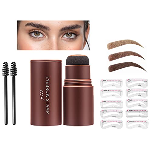 Eyebrow stamp stencil kit, brow stamp, brow stamp and shaping kit, Eyebrow Stamp and Eyebrow Stencil Kit, with 10 Reusable Eyebrow Stencil and 2 Eyebrow Brushes (03#Dark Brown)