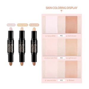 Highlight Contour Stick, 2 in 1 Makeup Shading Stick, Face Highlighters Sticks, Concealer Contour Highlighter Stick,Cruelty Free Makeup,double-end face concealer contouring sticks cream (01)