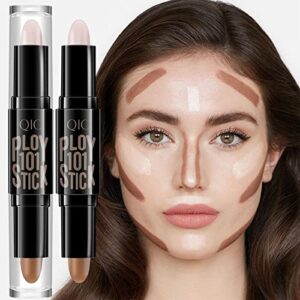 highlight contour stick, 2 in 1 makeup shading stick, face highlighters sticks, concealer contour highlighter stick,cruelty free makeup,double-end face concealer contouring sticks cream (01)
