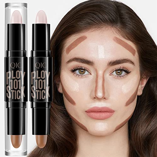 Highlight Contour Stick, 2 in 1 Makeup Shading Stick, Face Highlighters Sticks, Concealer Contour Highlighter Stick,Cruelty Free Makeup,double-end face concealer contouring sticks cream (01)