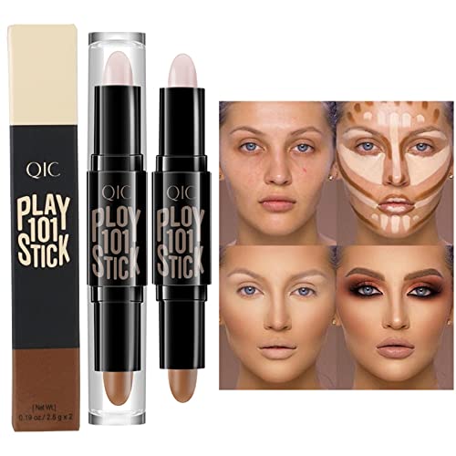 Highlight Contour Stick, 2 in 1 Makeup Shading Stick, Face Highlighters Sticks, Concealer Contour Highlighter Stick,Cruelty Free Makeup,double-end face concealer contouring sticks cream (01)