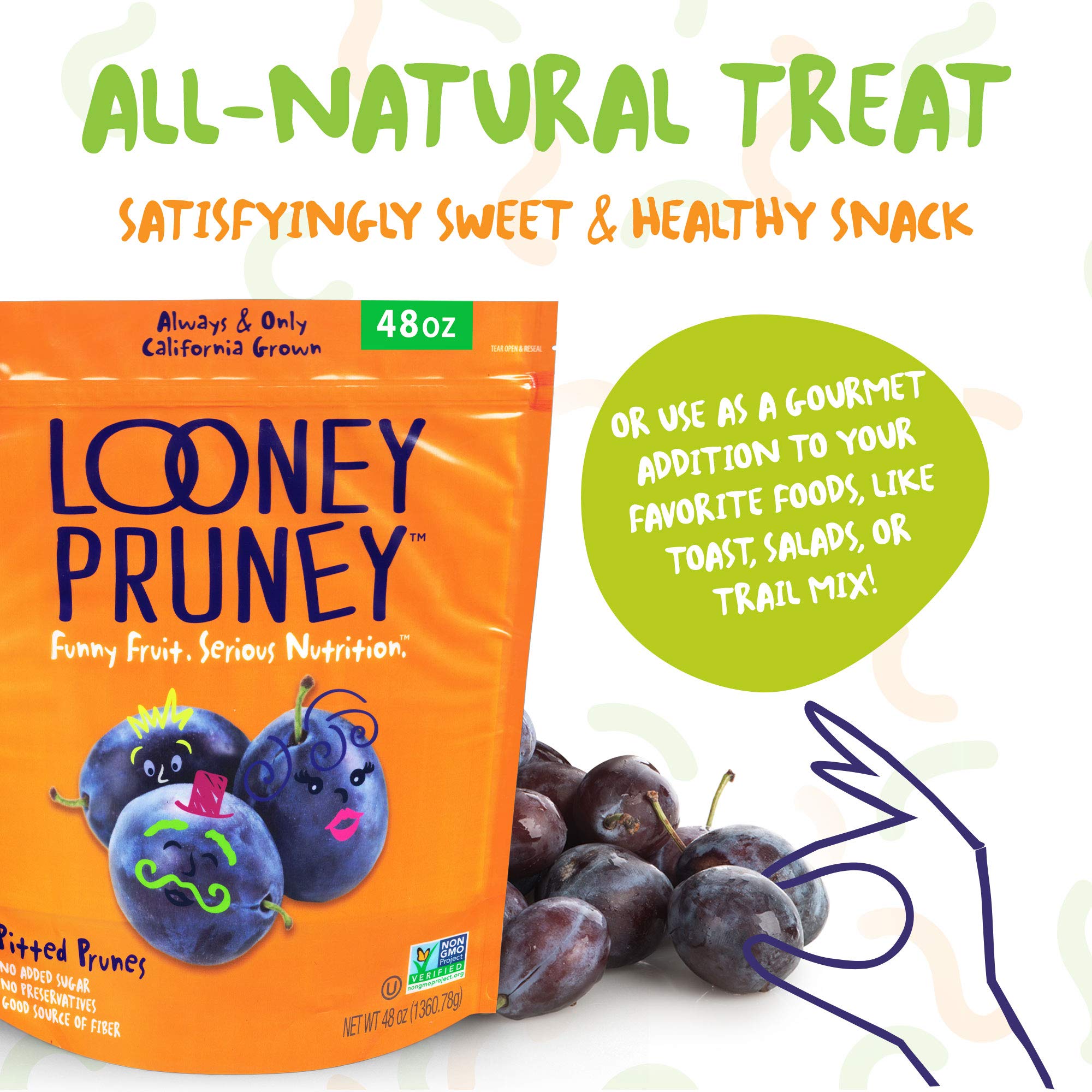 Looney Pruney Pitted Dried Prunes for the Entire Family | Always California-Grown | Kosher | No Added Sugar & No Preservatives (40 oz)