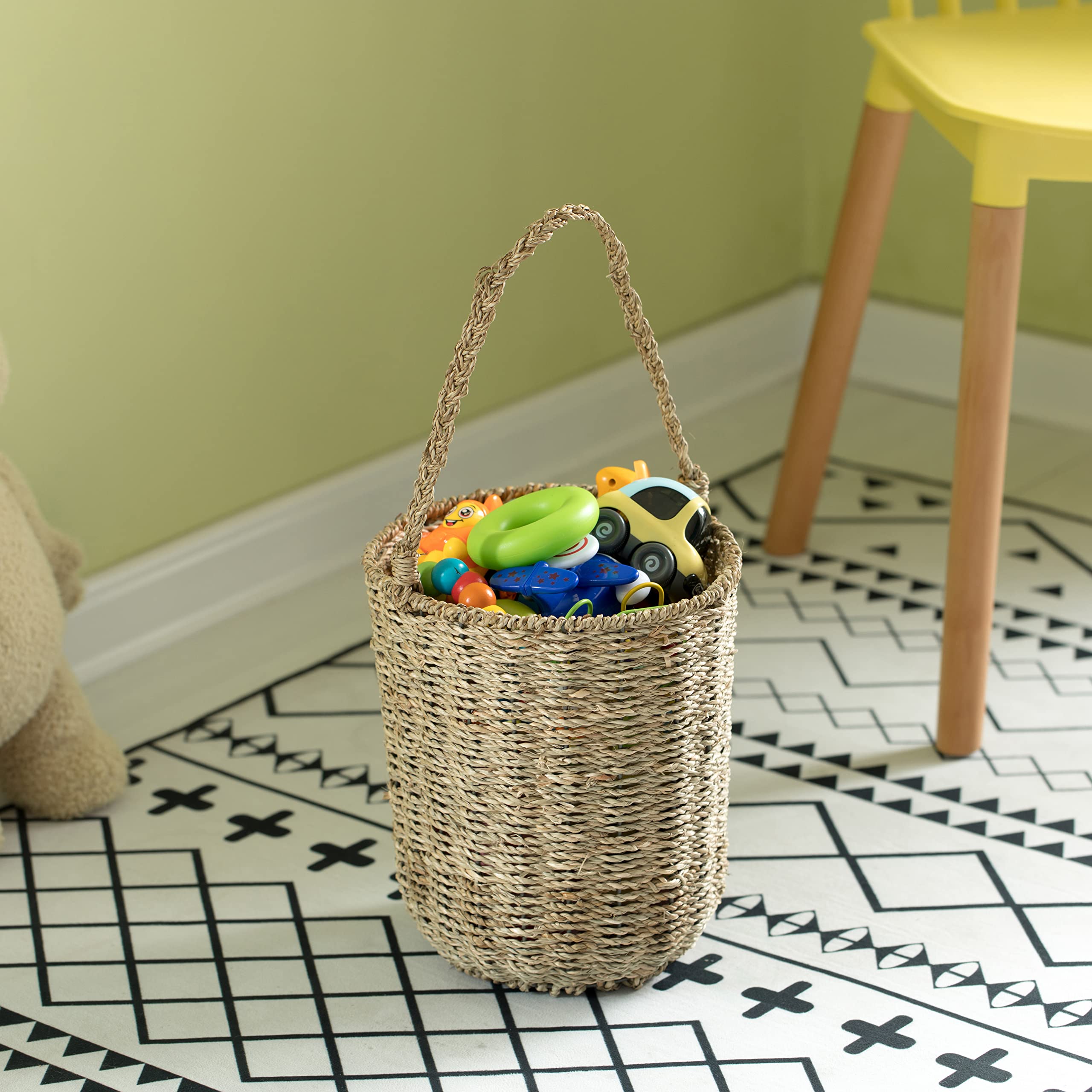 Decorative Woven Natural Seagrass Storage Basket with Built in Woven Handles