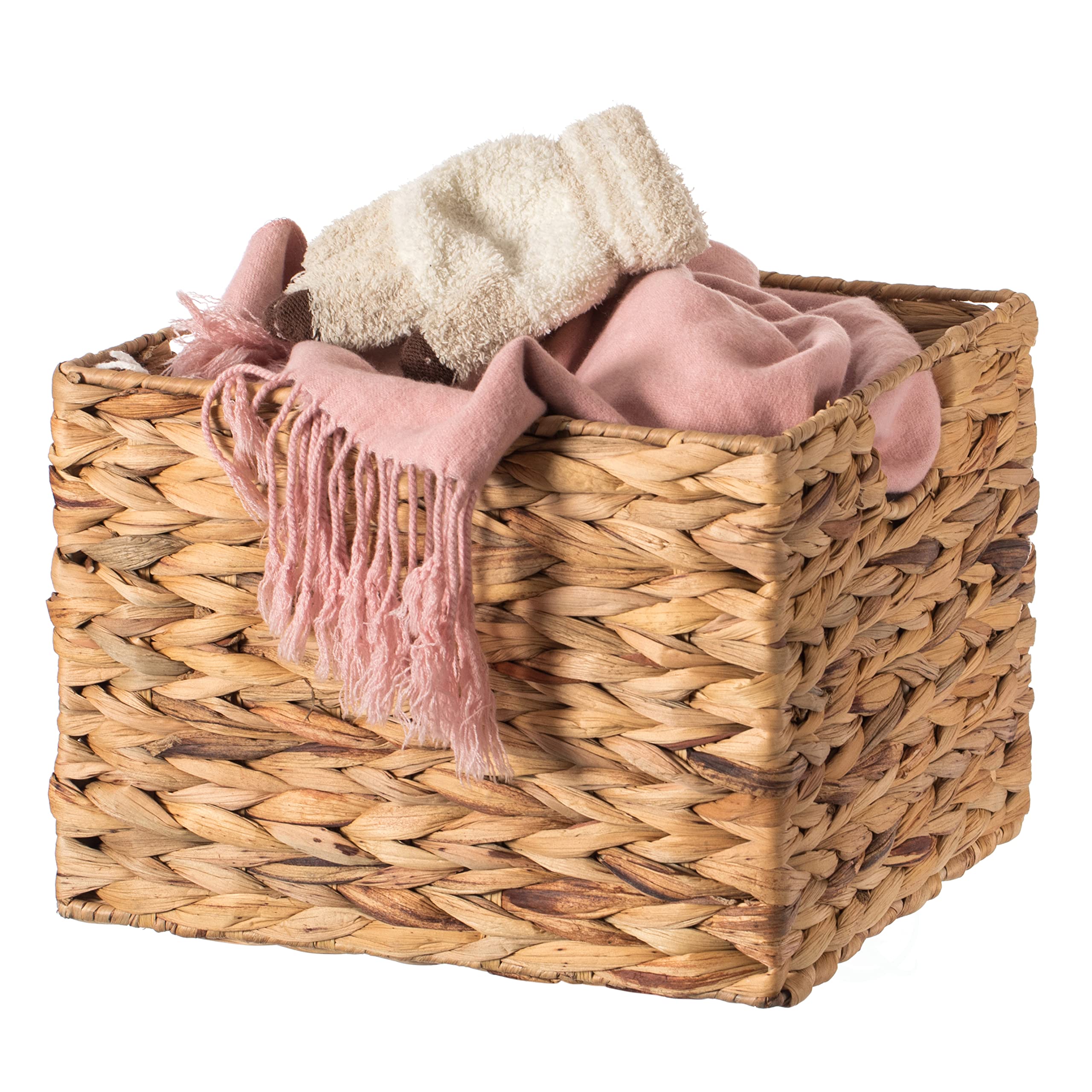 Natural Decorative Woven Water Hyacinth Storage Basket for The Playroom, Bedroom, and Living Room