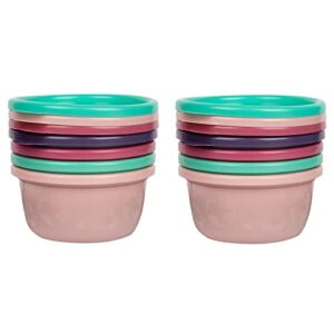the first years greengrown reusable bowls with lids – toddler snack bowl – 8 pack – pink/purple/teal