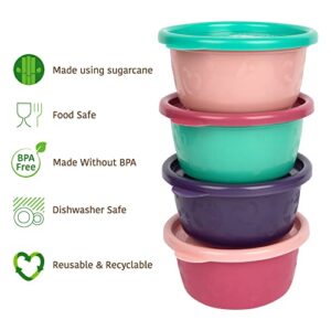 The First Years GreenGrown Reusable Bowls with Lids – Toddler Snack Bowl – 8 Pack – Pink/Purple/Teal