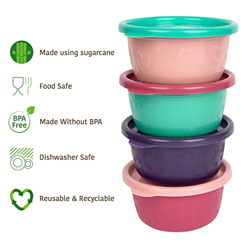 The First Years GreenGrown Reusable Bowls with Lids – Toddler Snack Bowl – 8 Pack – Pink/Purple/Teal