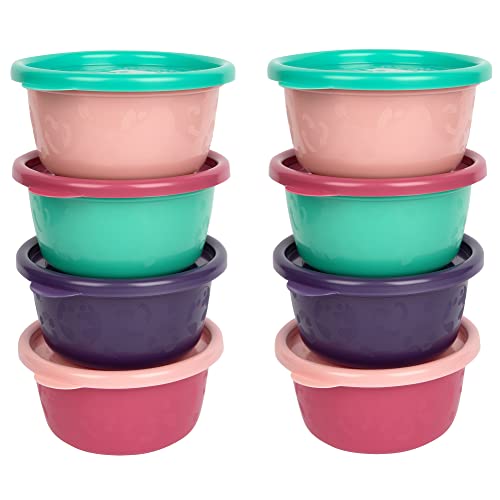 The First Years GreenGrown Reusable Bowls with Lids – Toddler Snack Bowl – 8 Pack – Pink/Purple/Teal